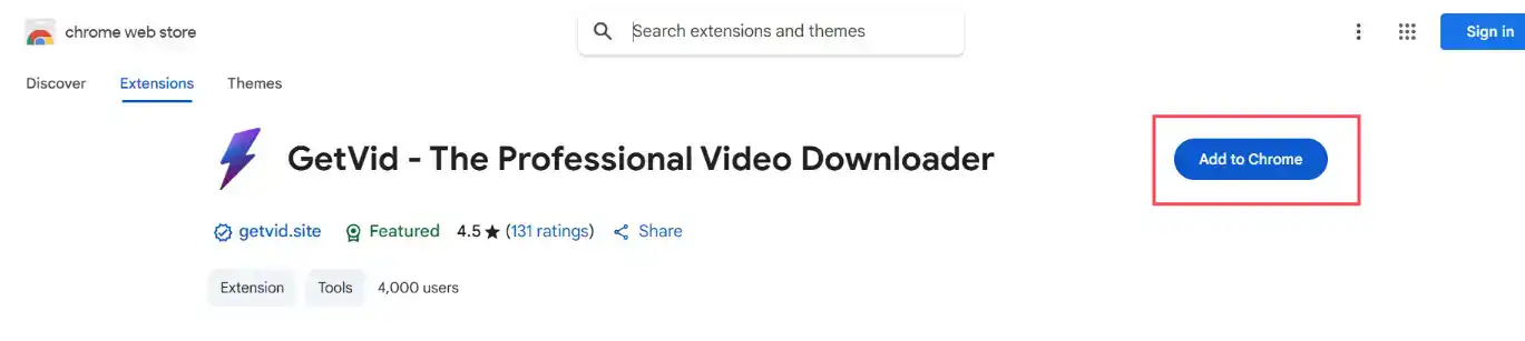 Getvid Usage Step 1 - Install Extension