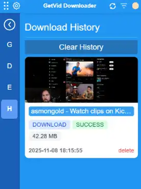 Getvid Usage Step 7 - Download History