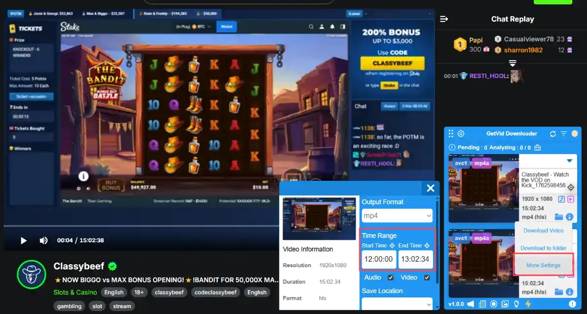 Getvid Usage Step 6 - Custom Range Download