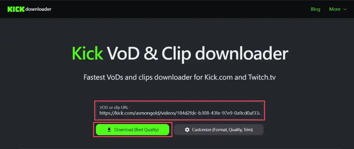 Kick Downloader Step 2