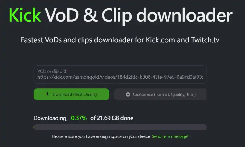 Kick Downloader Step 3