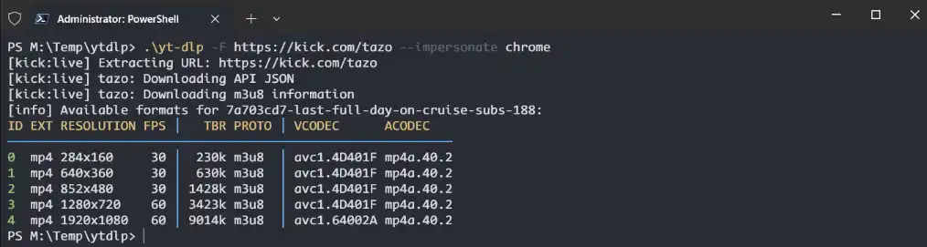 yt-dlp List Live Stream Formats
