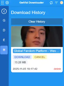 Getvid Usage Step 5 - Download History